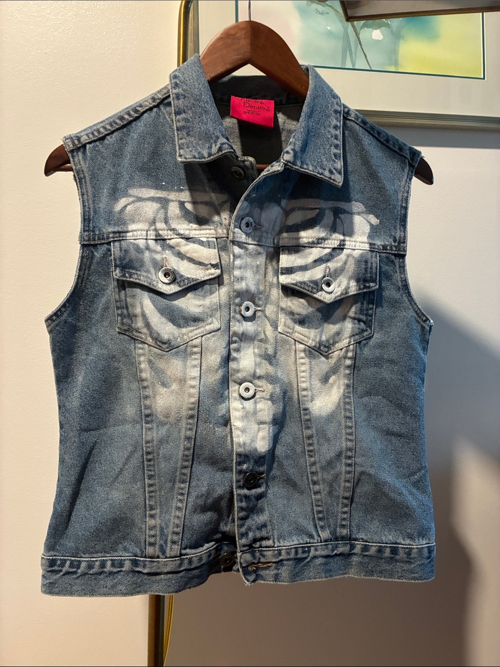 Denim Sleeveless Vest in Light Blue with White Fade - Women's